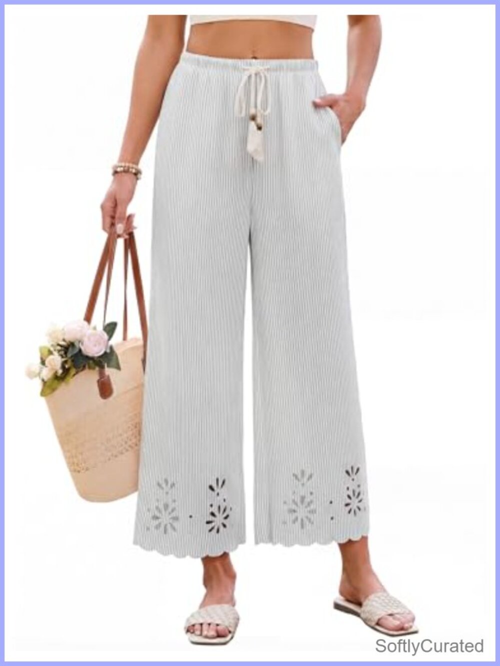Womens Striped Wide Leg Palazzo Lounge Pants with Pockets